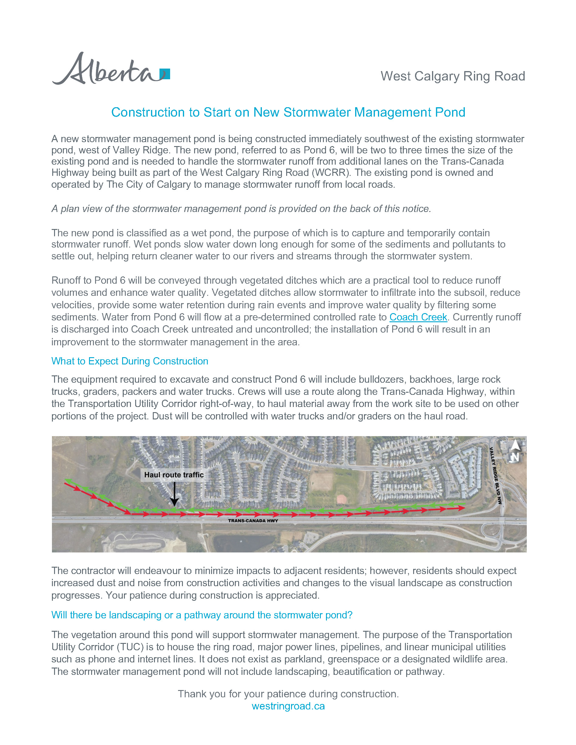 WCRR Construction Notice Pond 6 Construction Notice_FINAL